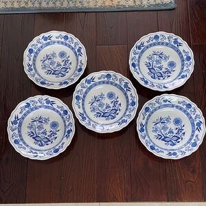 Set of 5 Hutschenreuther Bavaria Blue Onion large Rimmed Soup Stew Bowls 9 1/4”